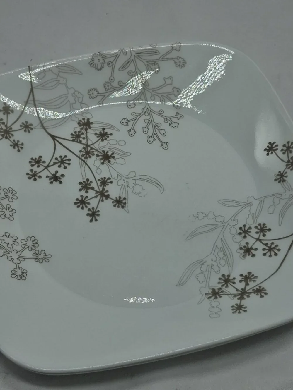 Corelle Shadow Dance Square LUNCHEON Plates 9" - White Brown Flower -Vitrelle - Picture 7 of 9